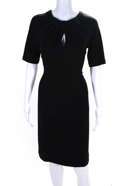 Penta Womens Pleated Round Neck Zipped Short Sleeve Midi Dress Black Size 6