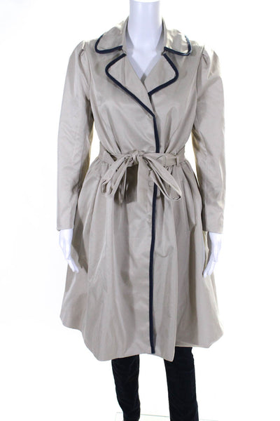 Elevenses Anthropologie Womens Collared Button Up Longline Jacket Beige Size 10