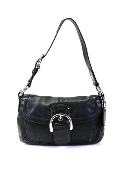 Coach Womens Leather Adjustable Foldover Snap Closure Shoulder Bag Purse Black