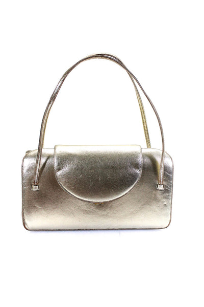 Judith Leiber Womens Metallic Jeweled Push Lock Flapped Top Handle Handbag Gold