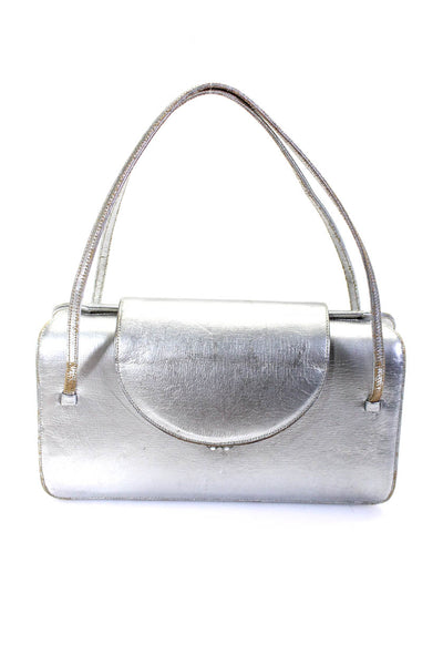 Judith Leiber Womens Metallic Jeweled Push Lock Top Handle Handbag Silver