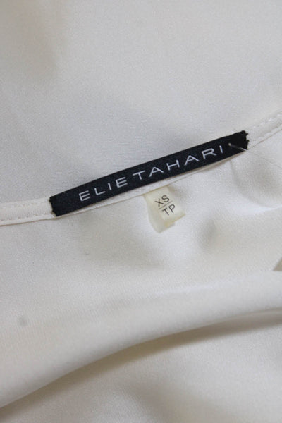 Elie Tahari Womens White Crew Neck Sleeveless Drape Detail Blouse Top Size XS