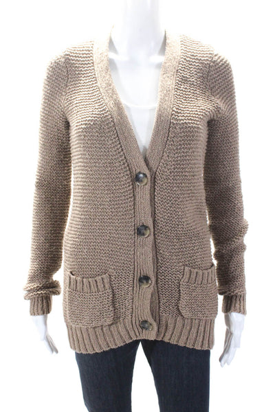 Theory Women's V-Neck Long Sleeves Button Up Cardigan Sweater Brown Size P