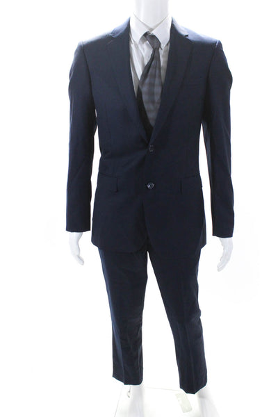Trend Maxman Mens Two Button Notched Lapel Pleated Suit Navy Blue Wool Size 38R