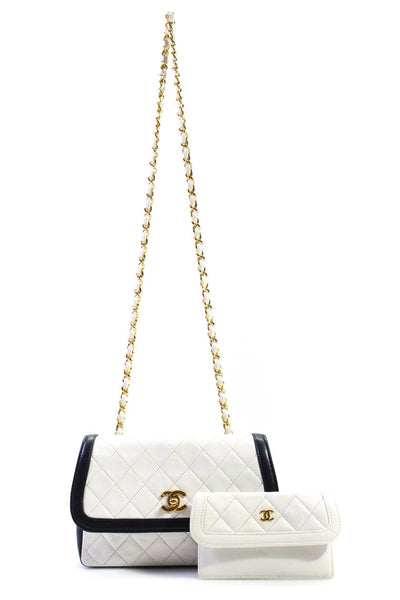 Chanel Womens Quilted CC Turnlock Vintage Flap Handbag White Navy C23070203