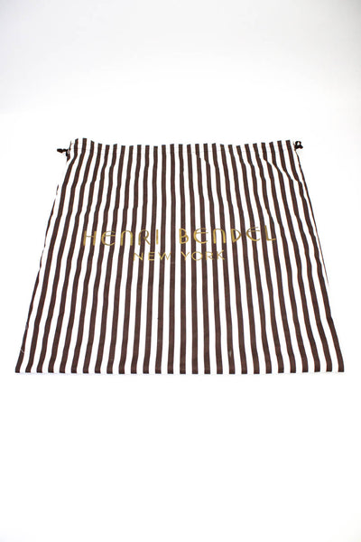 Henri Bendel Womens Striped Fabric Drawstring Hobo Handbag Gray Black Brown