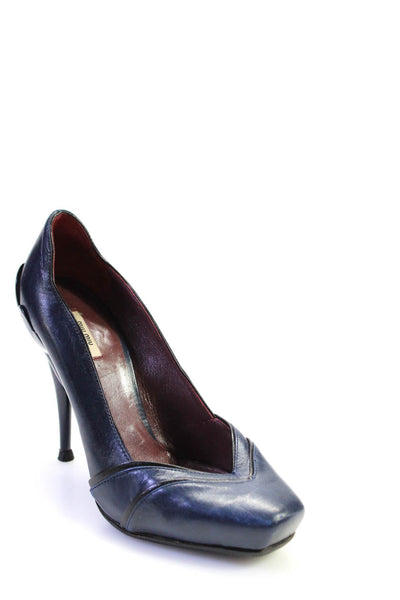 Miu Miu Womens Leather Square Toe Structured Heel Pumps Blue Size 6