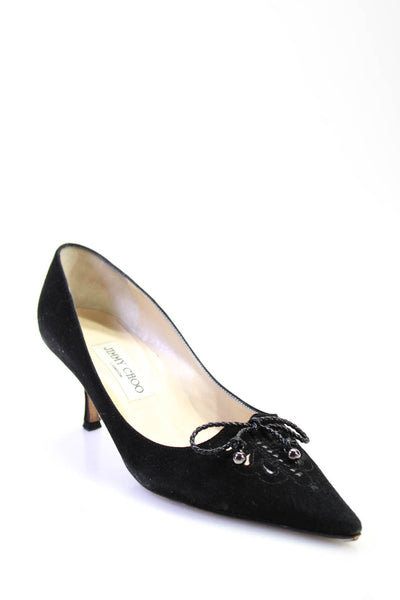 Jimmy Choo Womens Suede Pointed Cutout Low Heel Pumps Black Size 9