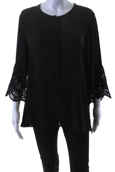Kobi Halperin Womens Silk Embroidered Button Up Blouse Top Black Size M