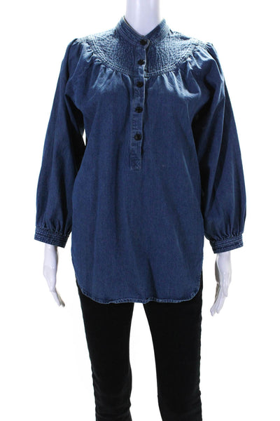 Apiece Apart Womens Denim Half Button Down Shirt Blue Cotton Size 2