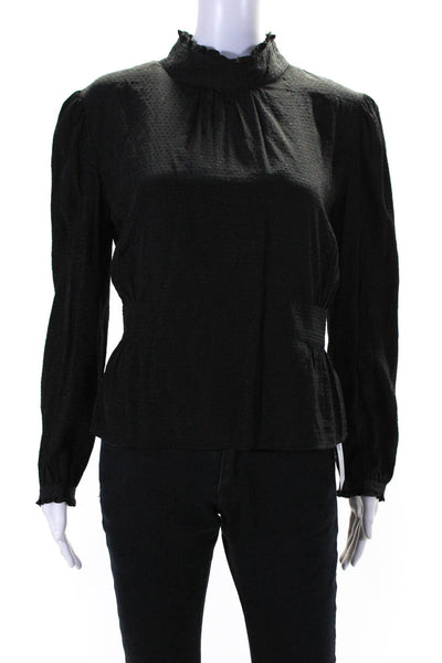Ba&Sh Womens Swiss Dot High Neck Long Sleeves Dandy Blouse Black Size 10