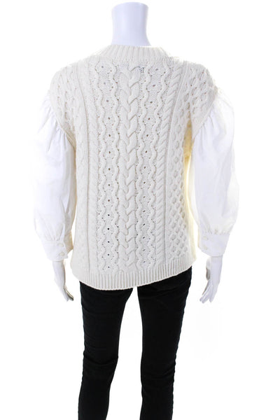 Something Navy Womens Cable Knit Sweater White Wool Size Extra Small
