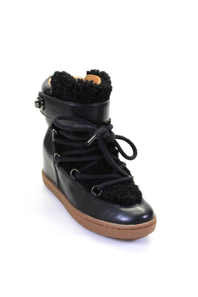 Coach Womens Leather Monroe Shearling Lace Up Ankle Snow Boots Black Size 8 B