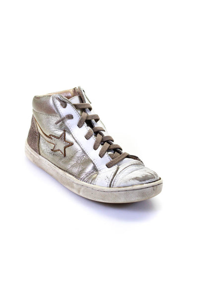 Old Soles Girls Metallic Glitter Star High Top Sneakers Gold White Leather 32