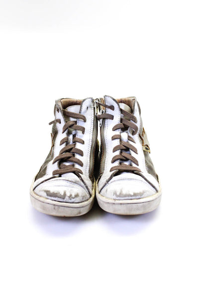 Old Soles Girls Metallic Glitter Star High Top Sneakers Gold White Leather 32