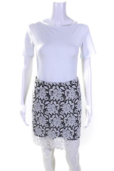 T Tahari Womens Crochet Overlay Mini Skirt White Black Size 2