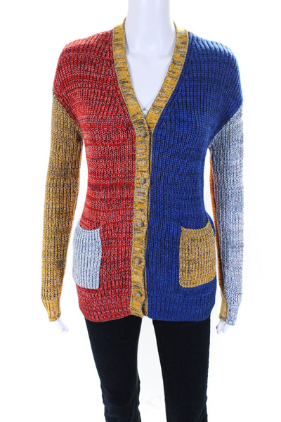 Solid & Striped Womens Multicolor Color Block V-Neck Cardigan Sweater Top Size S