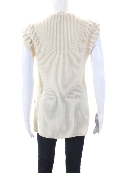 Intermix Womens Wool Ribbed Lace-Up Tied Sleeveless Slit Sweater White Size S