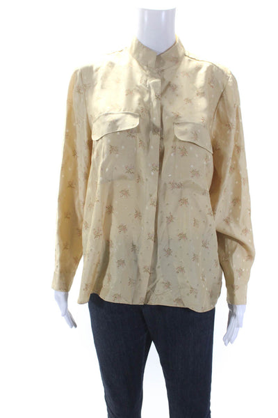 Frame Womens Button Front Long Sleeve Floral Dotted Silk Shirt Brown Size Medium