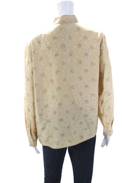 Frame Womens Button Front Long Sleeve Floral Dotted Silk Shirt Brown Size Medium
