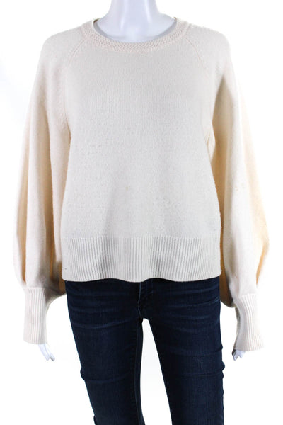 Love Shack Fancy Womens Dolman Sleeve Round Neck Sweater White Wool Size Medium