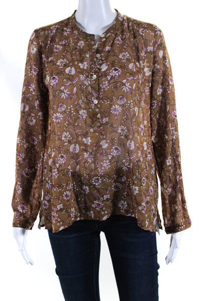 Etoile Isabel Marant Womens Long Sleeve Floral High Low Shirt Brown Size FR 38