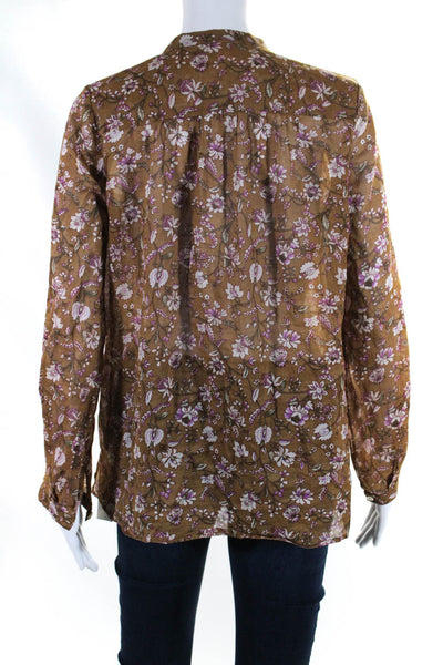 Etoile Isabel Marant Womens Long Sleeve Floral High Low Shirt Brown Size FR 38