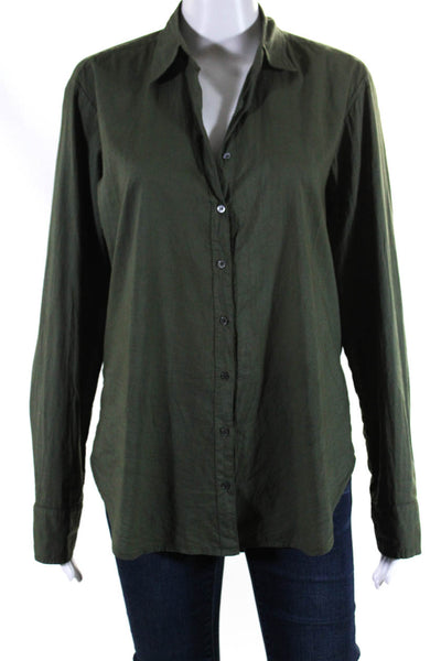 Xirena Womens Button Front 3/4 Sleeve Collared Shirt Green Cotton Size XS