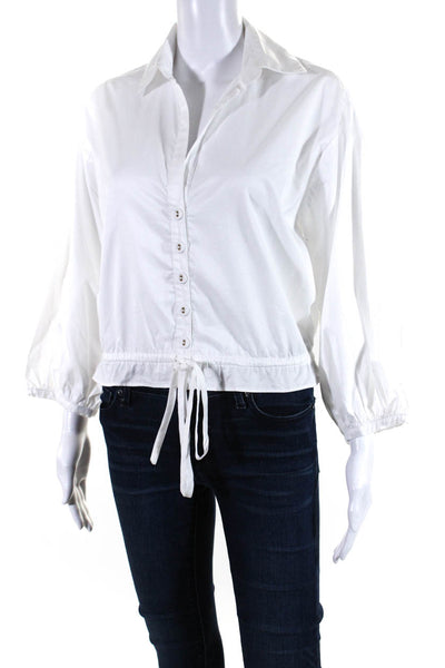 Cara Cara Womens Button Front 3/4 Sleeve Shirt White Cotton Size Extra Small