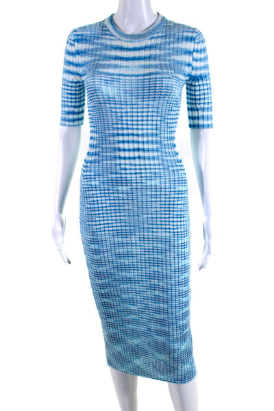Missoni Orange Label Womens Ribbed Knit Striped Long Dress Blue White Size IT 38