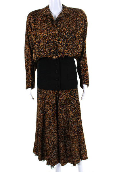 Norma Walters Womens Spotted Long Sleeved Long Blouson Dress Black Orange Size 6