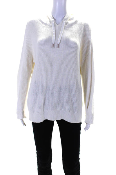 Lilla P Womens Cotton Knit Hooded Long Sleeve Pullover Sweater White Size L