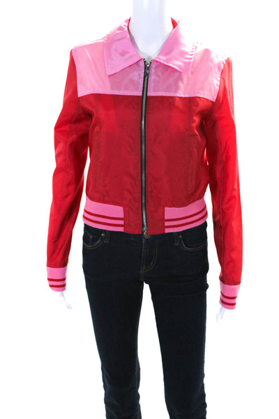 The Mighty Company Womens Collared Long Sleeves Full Zip Bomber Jacket Red Size
