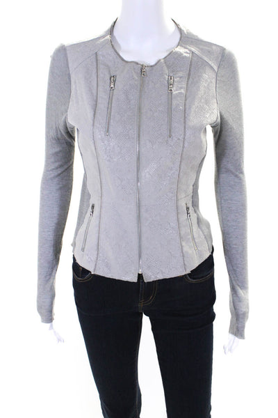 Lola & Sophie Women's Long Sleeves Full Zip Textured Jacket Gray Size XS