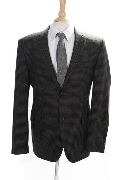 Angelico Wool Plaid Two Button Lined Suit Jacket Brown Size 52