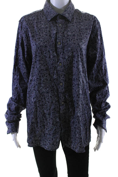 Ted Baker Womens Blue Cotton Floral Long Sleeve Button Down Blouse Top Size 5