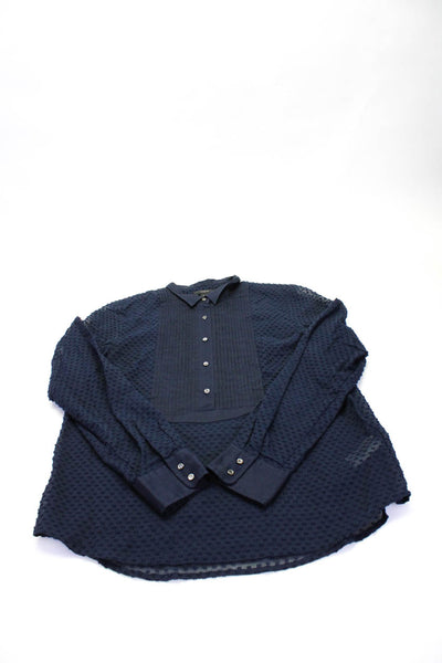 J Crew Womens Cotton Pleated Collared Button Up Blouse Top Navy Size 6 M Lot 2
