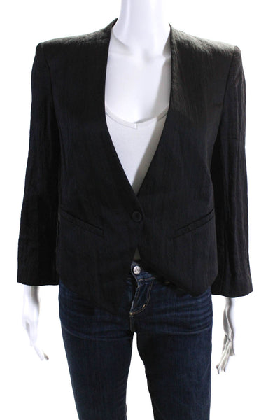 Helmut Lang Womens Long Sleeve Cropped Button Up Blazer Jacket Black Size 4