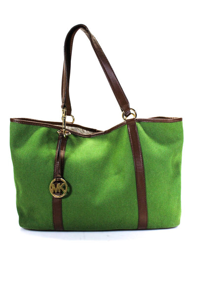 Michael Kors Womens Textured Medallion Snap Button Shoulder Tote Handbag Green