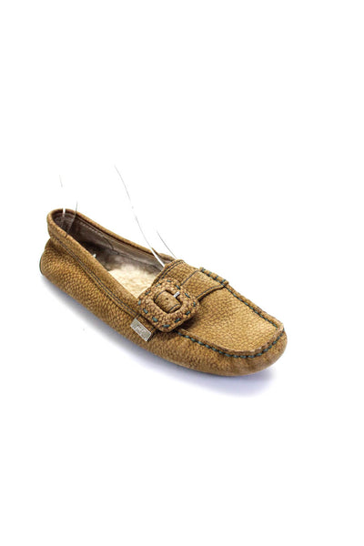 UGG Australia Womens Leather Sheepskin Lined Square Toe Loafers Beige Size 7.5