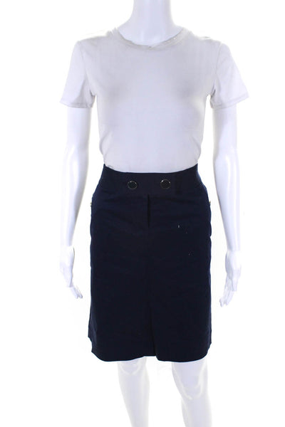 J Crew Womens Stretch Pencil Skirt Skirt Navy Blue Cotton Size 10
