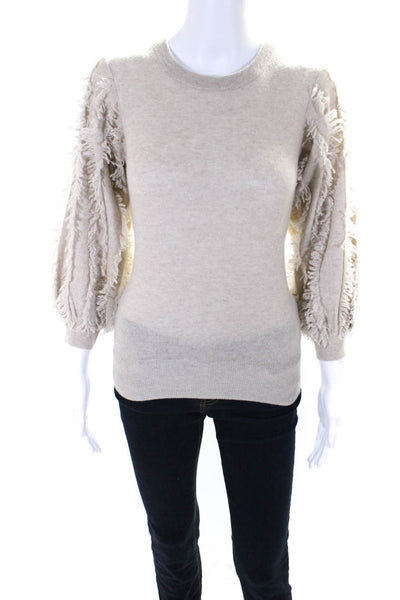 Autumn Cashmere Womens Beige Cashmere Fringe Detail Pullover Sweater Top Size XS