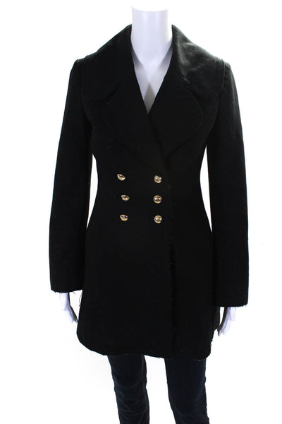 Juicy Couture Womens Black Wool Double Breasted Long Sleeve Peacoat Size P