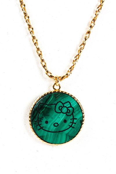 Caroline De Benoist Womens Gold Tone Chain Round Jade Cat Medallion Necklace