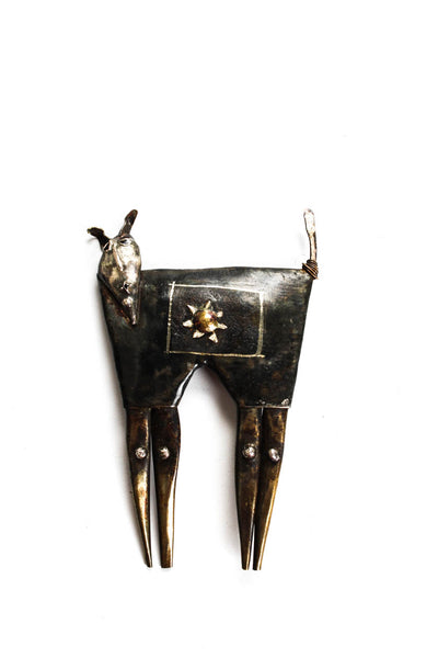 Monica Tinker Womens Silver Tone Mixed Metals Modernist Dog Brooch Pin 3.25" 16g