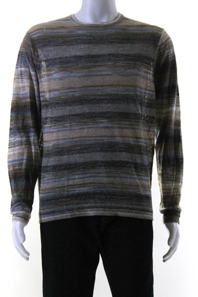 Patrick James Mens Linen Striped Crew Neck Sweater Multi Colored Size Large