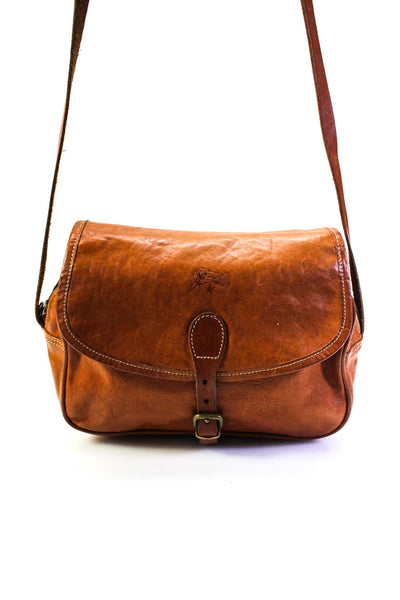Il Bisonte Womens Leather Gold Buckle Flap Crossbody Shoulder Handbag Brown
