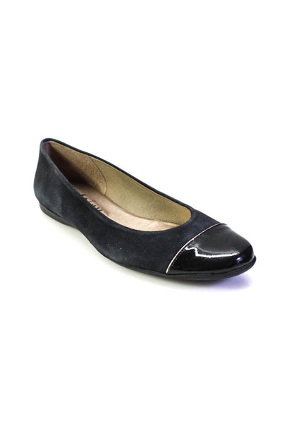 FS/NY Womens Suede Patent Leather Cap Toe Flat Heel Slip On Flats Black Size 8.5
