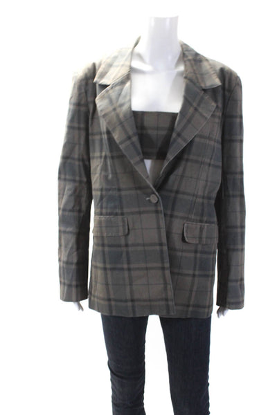 Weworewhat Women's Collared Long Sleeves Two Piece Plaid Jacket Set Size S