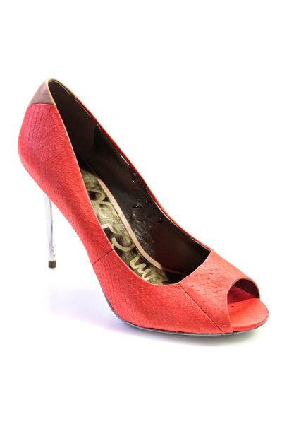 Sam Edelman Womens Orange Snakeskin Print Silver High Heels Pumps Shoes Size7.5M